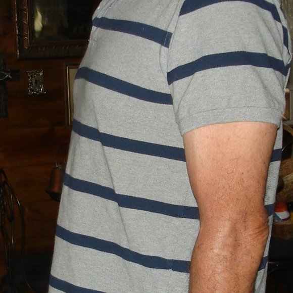 Basic Editions Classic Fit Mens Gray & Blue Striped Short Sleeve Polo Size LG - Picture 4 of 5